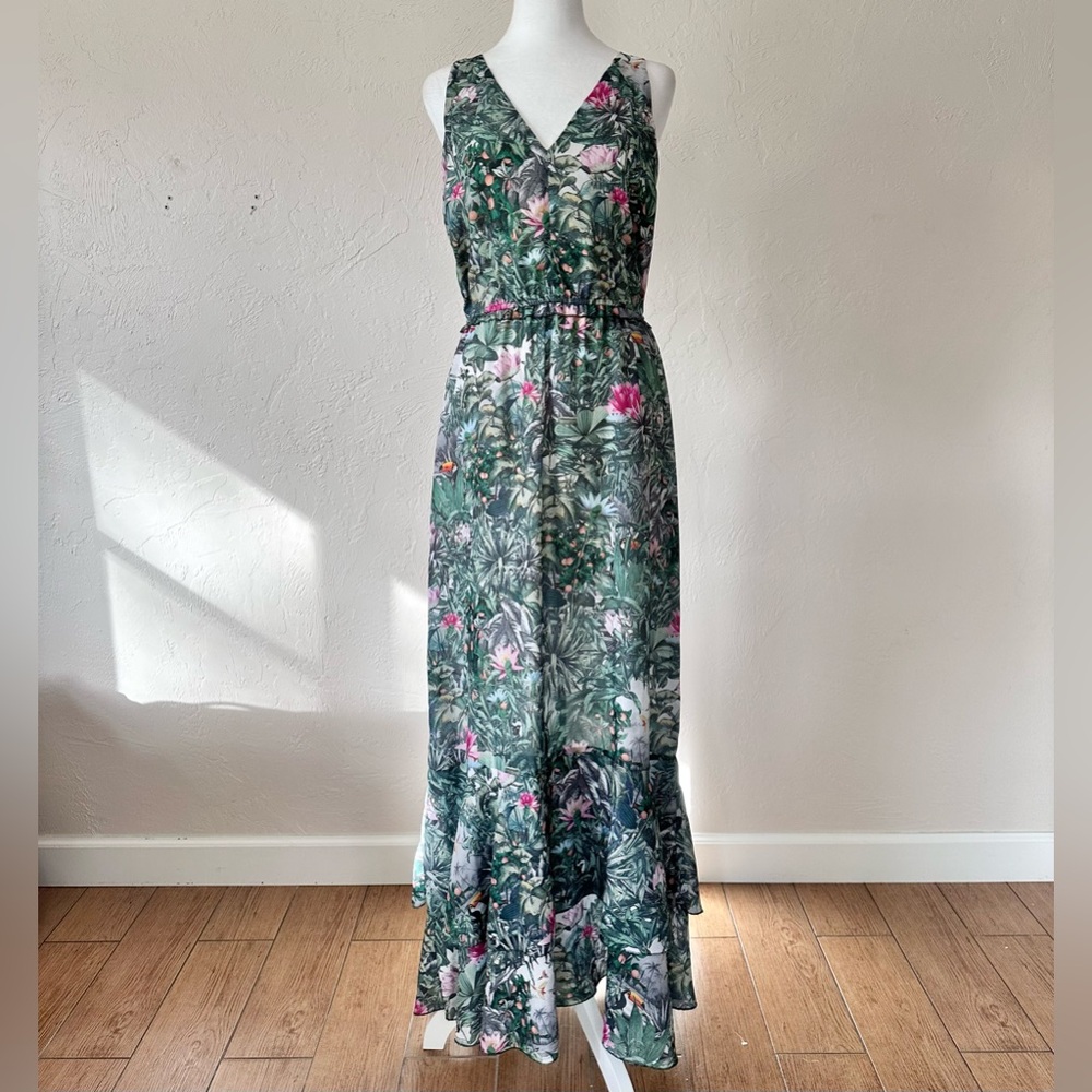 H&M Conscious Collection Tropical Floral Print Sleeveless V-Neck Maxi Dress 8